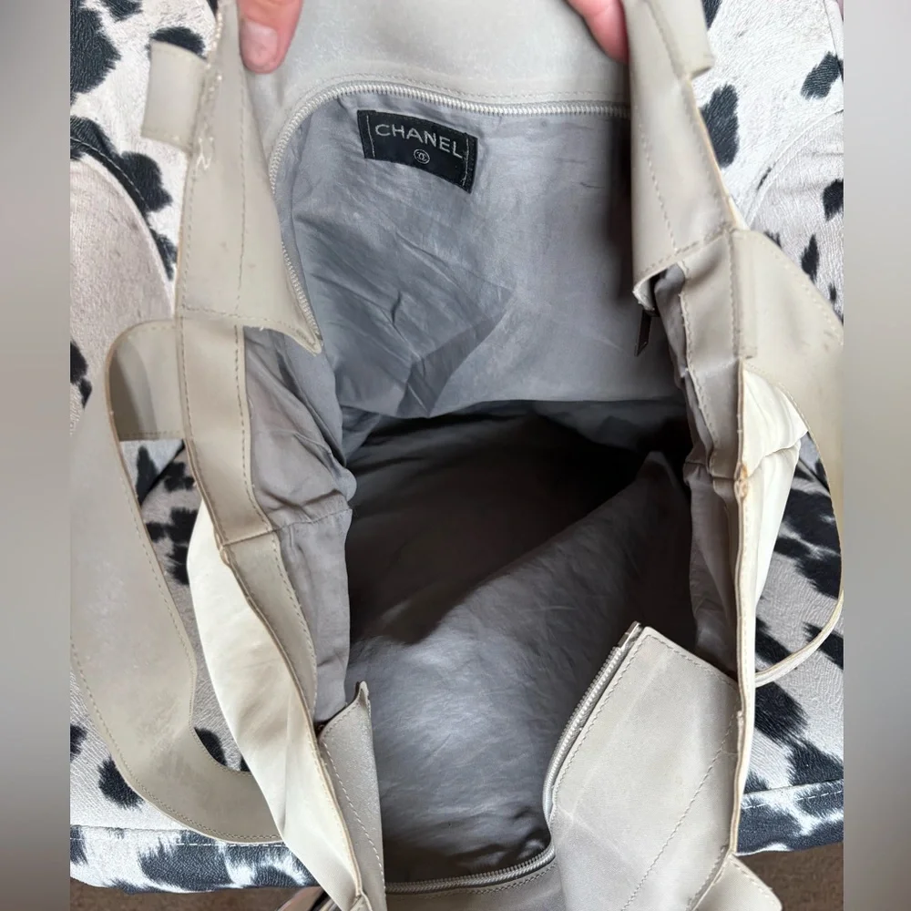 CHANEL Sports Line Cream & Gray Zip Top Tote